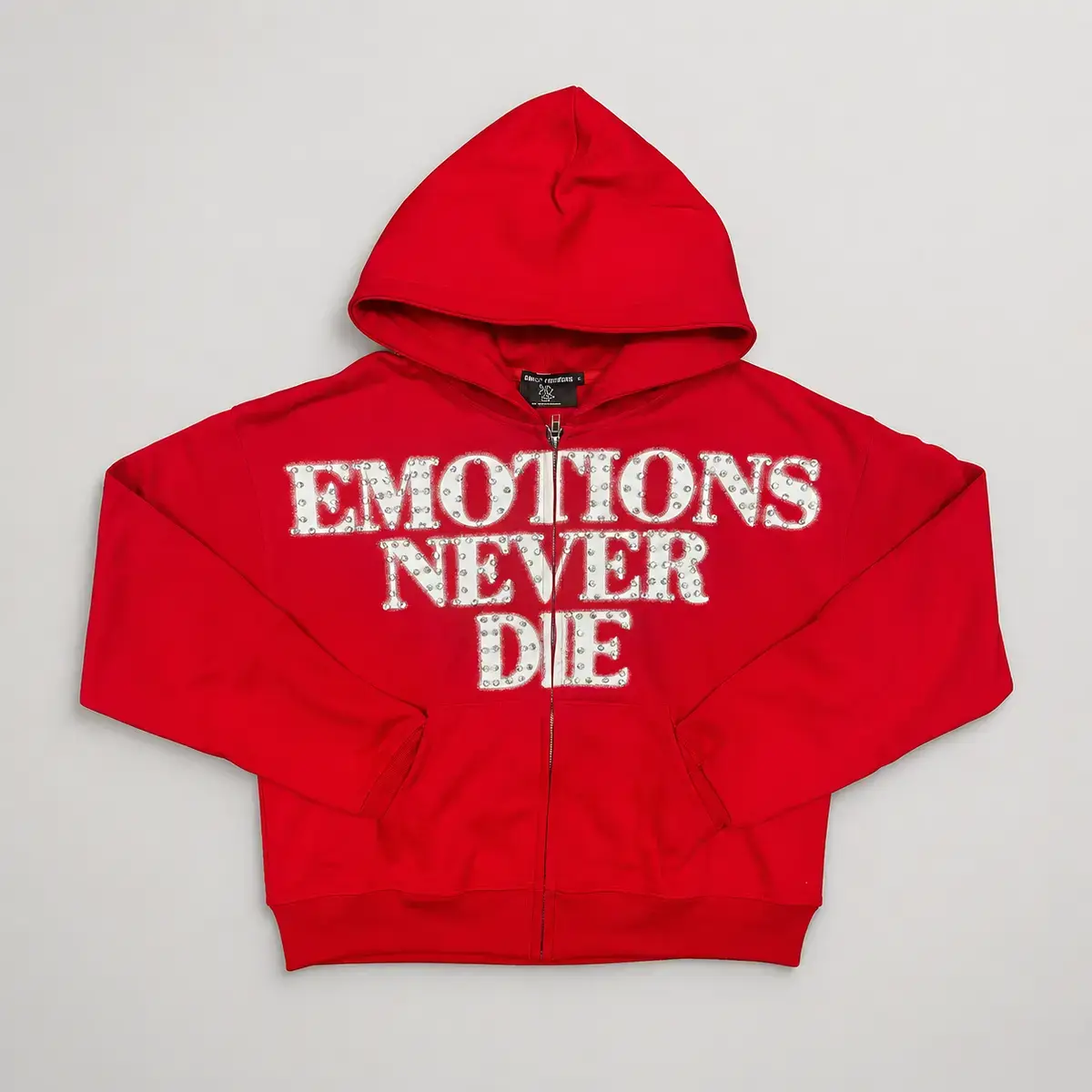 Mixed Emotion Rhinestone Hoodie Men Streetwear Zip Up Cardigan Red Graphic Print Y2K Gothic Hip Hop Sweatshirt Autumn Winter Oversized Casual Hooded Jacket Unisex