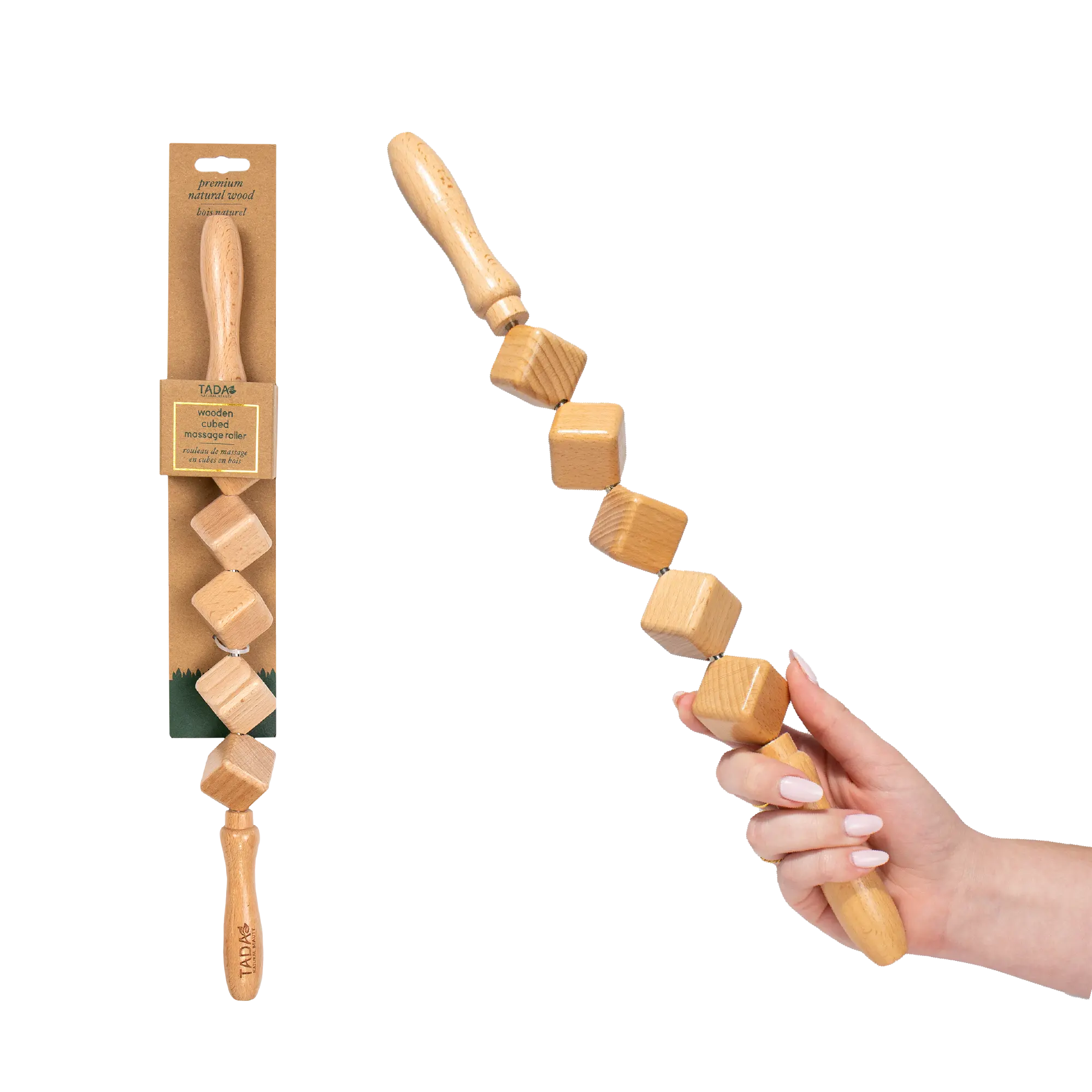 TADA Natural Beauty Wooden Cube Relief Roller - 1-Piece Manual Body Care Tool for Lymphatic Drainage, Cellulite Reduction, Lymphatic Drainage Tool, Beech Wood, Full Body, Cellulite Massager Manual Massage Tools