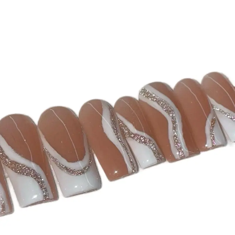 Acrylic Press On Nails Going With The Flow Small Size with Glitter Accent Design