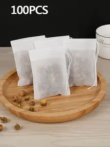 Tea Filter Bag 100Pcs Non-Woven Fabric Tea Infuser Bag Odorless Multipurpose Fine Mesh Tea Filter Bag with Drawstring Design for Loose Leaf Tea Home Office Dorm Hotel