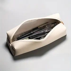 2pcs Leather Pen Case, PU Leather Pen Case, Pencil Pen Case, Makeup Pen Case, PU Leather Pen Case, Office Stationery Supplies, Writing Stationery