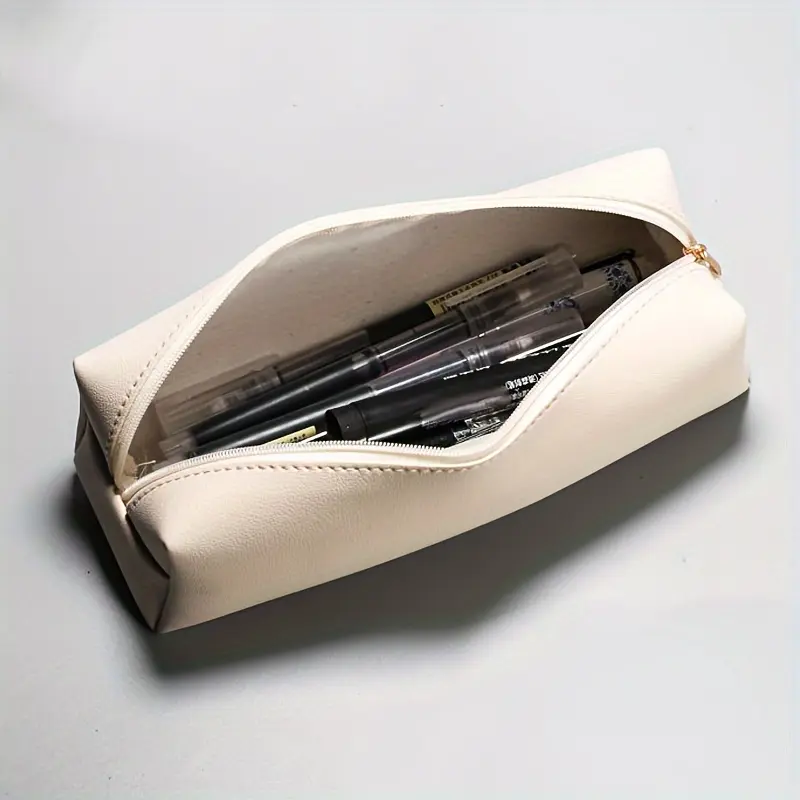 2pcs Leather Pen Case, PU Leather Pen Case, Pencil Pen Case, Makeup Pen Case, PU Leather Pen Case, Office Stationery Supplies, Writing Stationery, School Stationery