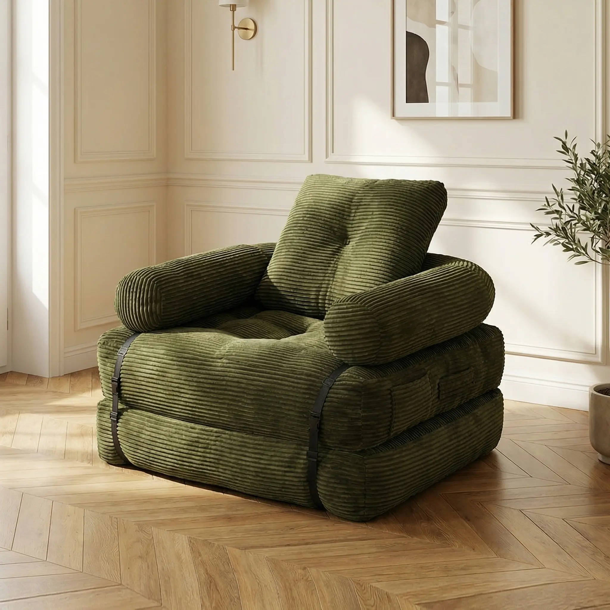 Corduroy Foldable Sofa Bed, Convertible Sleeper Chair, Comfortable Floor Sofa Lounge for Living Room, Single & Double Sizes