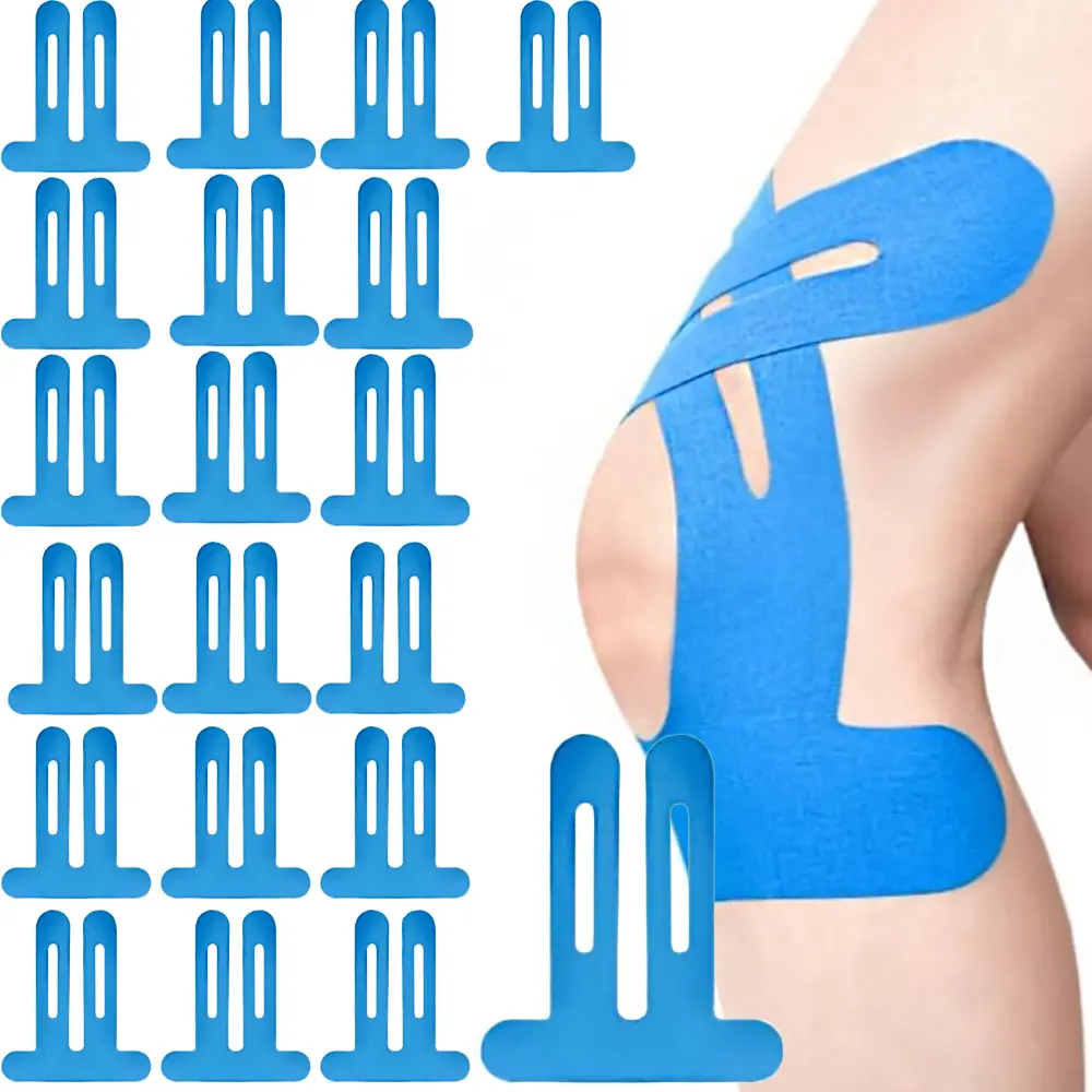Pre-cut Athletic Knee Tape (20-Pack), Waterproof Elastic Strips for Pain Relief, Strong Support and Stability for Athletes, Hypoallergenic, Blue, 20Pcs 9.84X8.66