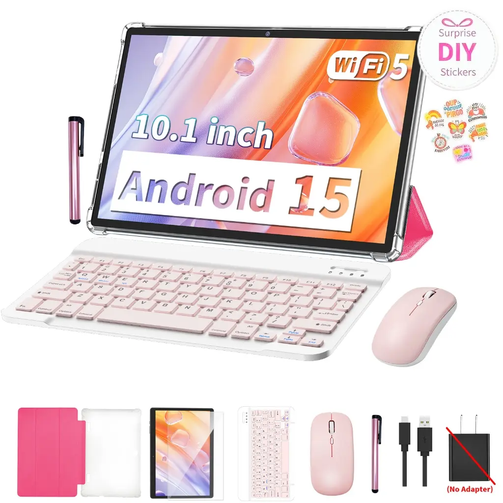 【TikTokShopBackToSchool】Relndoo 2026 Back-to-School Gift Bundle 10.1 In Android 15 2-in-1 Tablet with Wireless Keyboard, Mouse, Stylus, Case, 5G WiFi, Dual Camera, Touchscreen SK