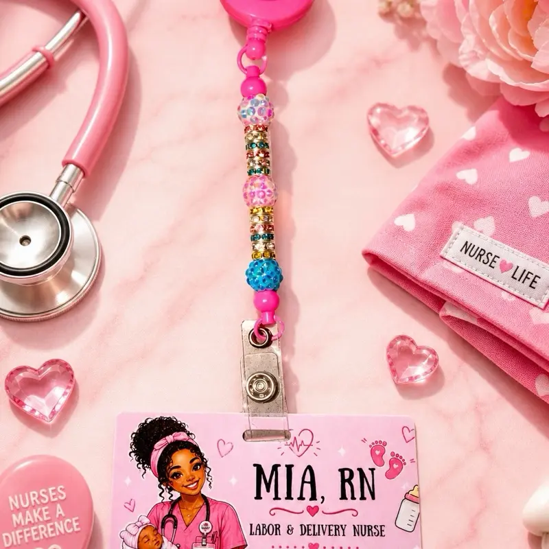 Custom Nurse Badge Buddy | Cartoon Healthcare ID Badge | Personalized Name & Title (RN, CNA, NICU, L&D, CRNA)