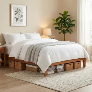 Classic Solid Wood Platform Bed, Sleek Minimalist Design, Sturdy Durable Frame for Bedroom Decor, Wooden Color