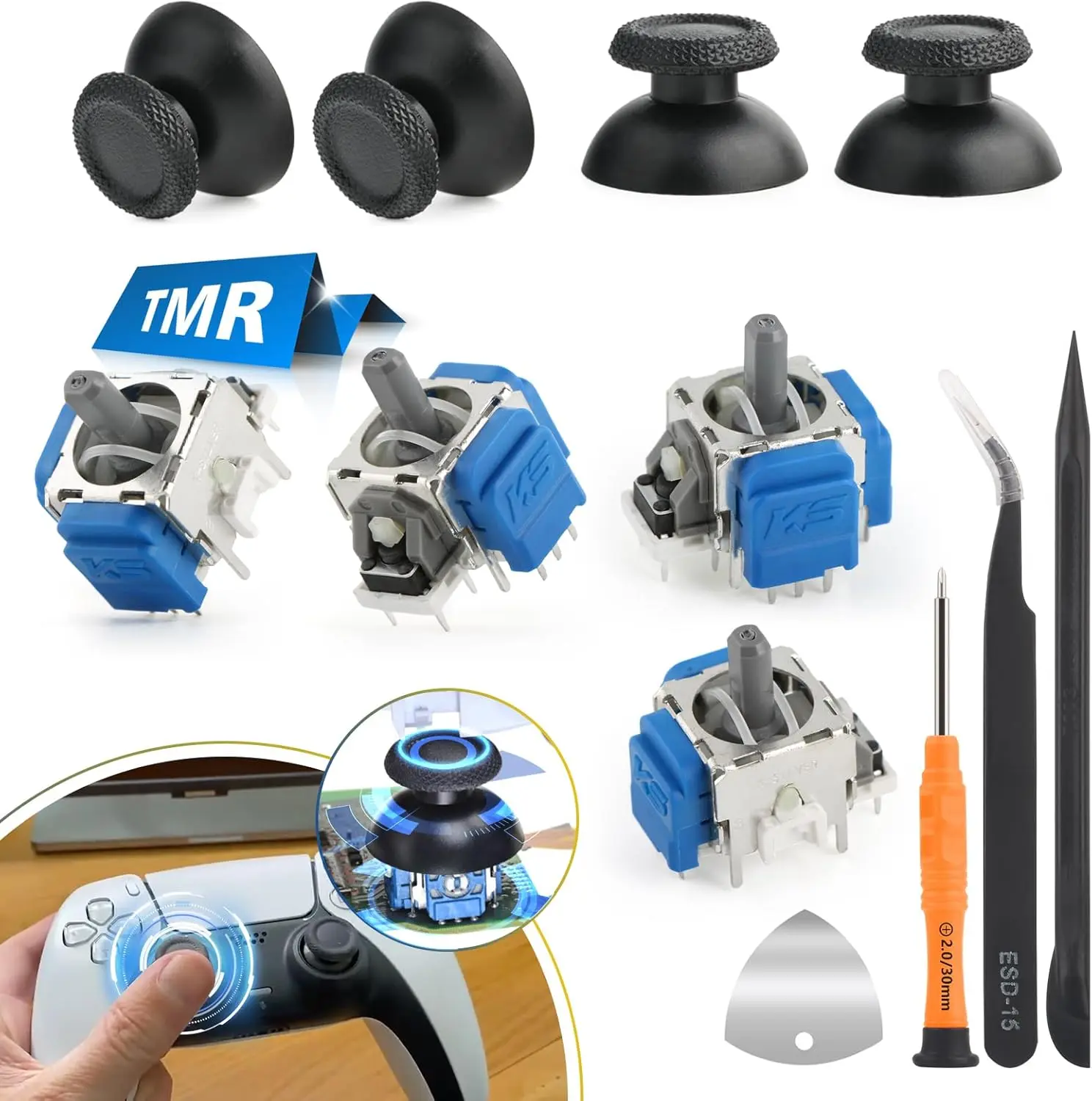 4-Count TMR Electromagnetic Anti-Drift Joysticks for PS5 Controllers (PS5 Only), Gaming Console Accessory Replacement Thumbstick Parts with Handle, 1.6V-5V Repair Tools & Accessories, Fast Data Processing Speed