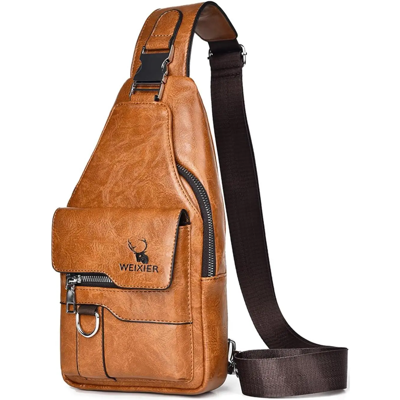 2026 new fashion trend brown PU leather bag, men's and women's shoulder bags, large capacity multi compartment crossbody bags, daily commuting high-end chest bags, casual lightweight waist bags, the best choice for hiking, cycling, fishing, camping, holid