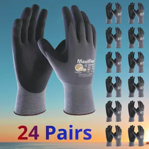 24 Pairs MaxiFlex Breathable Maxiflex Gloves for Men Heavy-Duty Seamless Nylon Nitrile Grip Work Gloves 24 Pairs Maxi flex Construction Gloves