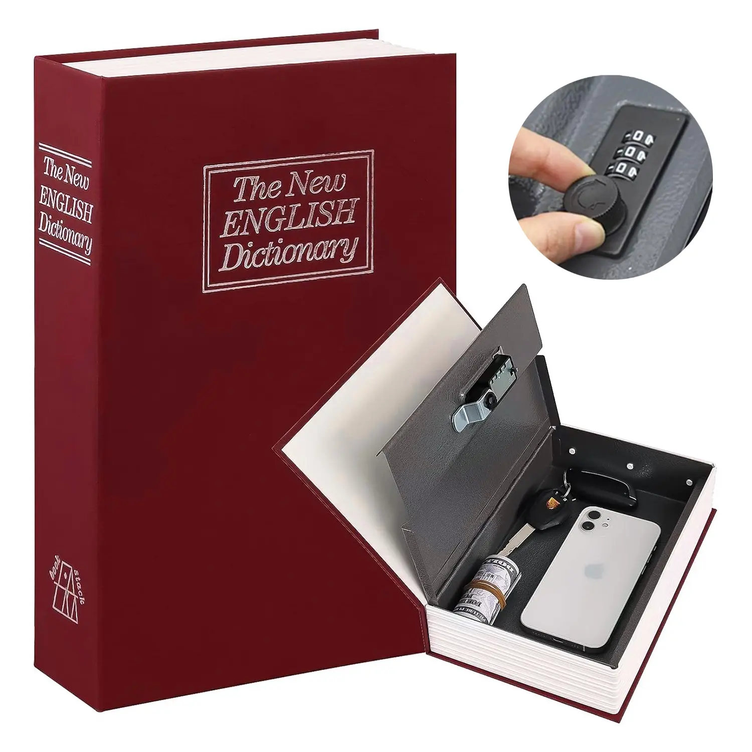 Combination Lock Hidden Book Safe, Home Organizer Secret Storage Box for Cash, Jewelry & Valuables