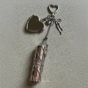 Heart Shaped Lipstick Multifunctional Keychain with Makeup Mirror, 2026 New High-End Silver Color Mesh Holder, Stainless Steel Fashion Pendant for Lipstick, Cute Trendy Keyring for Purse & Keys&bag