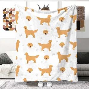Golden Retriever Pattern Blanket, Soft Warm Throw Blanket, Air-conditioned Room Blanket, Warm Nap Blanket for Home & Office