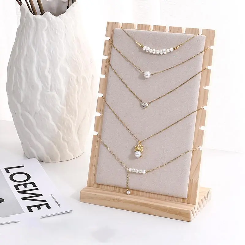 Fashion Wood Necklace Display Stand Large Capacity Pendant Bracelet Anklet Long Chain Jewelry Storage Rack Counter Showcase Prop