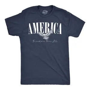 Mens Funny T Shirts America Freedom For All Awesome Fourth Of July Tee For Men Mens Funny T Shirts Cool Vintage Fashion T-Shirt Gift Classic Menswear Patriotic Apparel for Men Novelty Tees for Guys Navy -