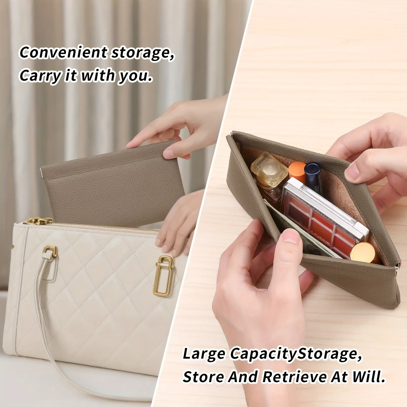Women's Business Minimalist Wallet, 2 in 1 Wallet Card Holder and Cosmetic Pouch, Compact Casual Travel Organizer with Zipper Closure
