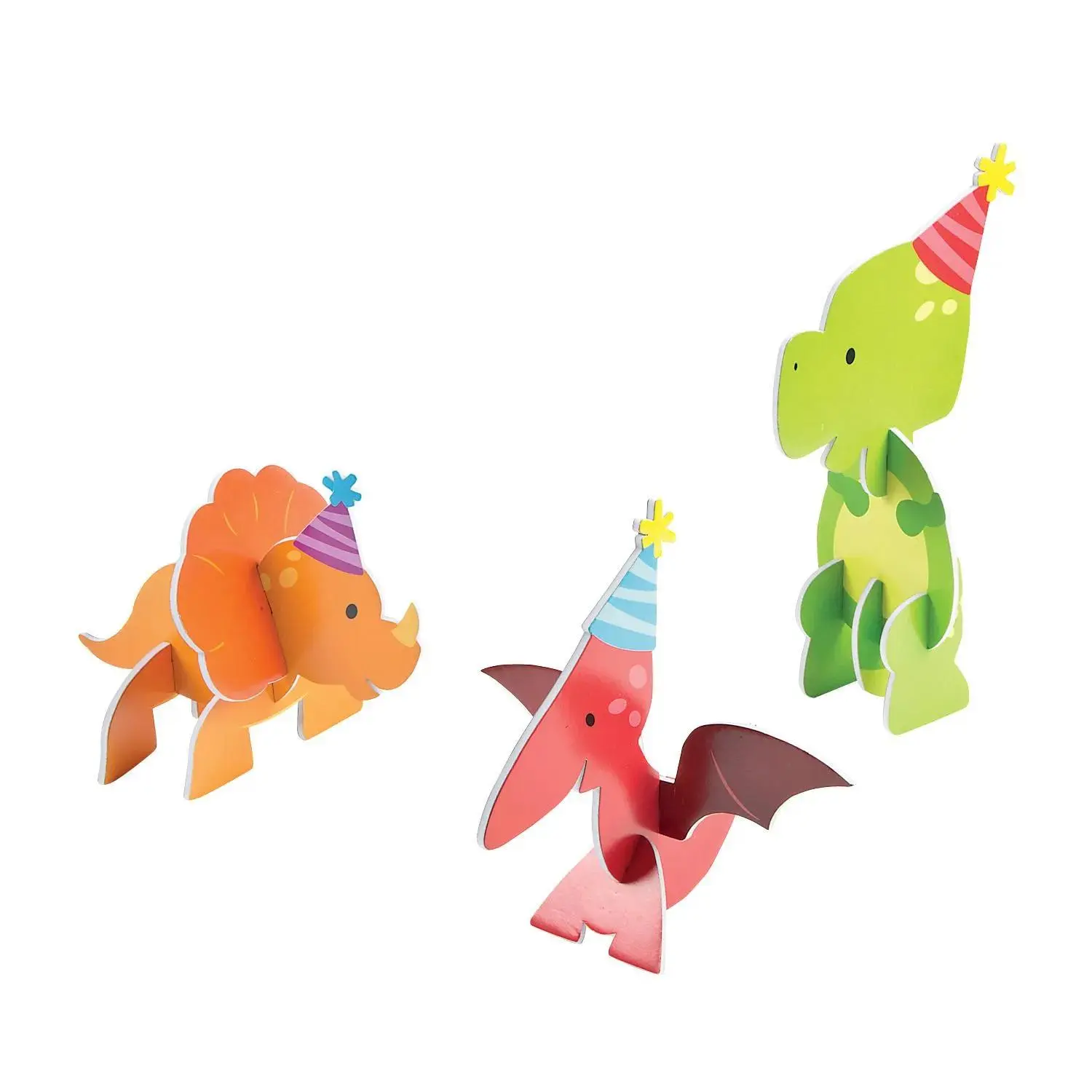 Multicolor 3-Dimensional Plastic Dinosaur Figurines - 11x10.5 in Children's Party Centerpieces, Prehistoric Statues & Bobbleheads Festive Decor, 3 Pc.
