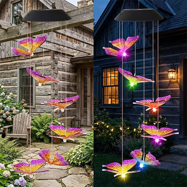 Summer garden decoration solar wind chime light, creative butterfly color changing LED flashing pendant light, courtyard porch, waterproof and durable outdoor decoration, ideal holiday gift for mothers and grandmothers