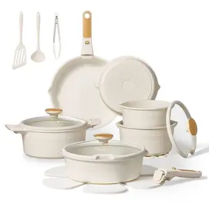 Carote 24pc Nonstick Cookware Set with Detachable Handle White