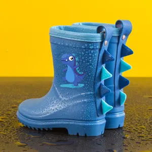 Kids Rain Boots for Boys and Girls Mid-Calf Toddler Anti-Slip Dinosaur Shoes 1-8 Years Fun Design Safety Sole