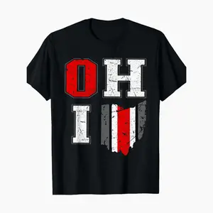 Ohio State Buckeye Map Vintage Logo T-Shirt Casual Short Sleeve Crewneck Black Cotton Tee For All Season Wear Comfortable Fit T-Shirt