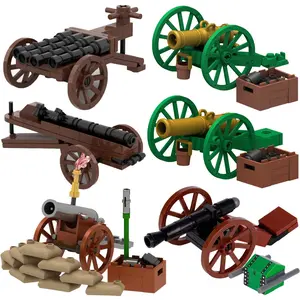 MOC Medieval Napoleonic Artillery Cannon Building Blocks Pirate Weapons Transport Carriage Bricks Toys Kids Gift