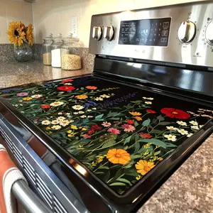 Vibrant Wildflower Gas & Electric Stove Top Cover - Heat Resistant & Scratch-Proof Protector - Multipurpose Non-Slip Glass Cooktop Mat, Oven Liner & Decorative Kitchen Pad