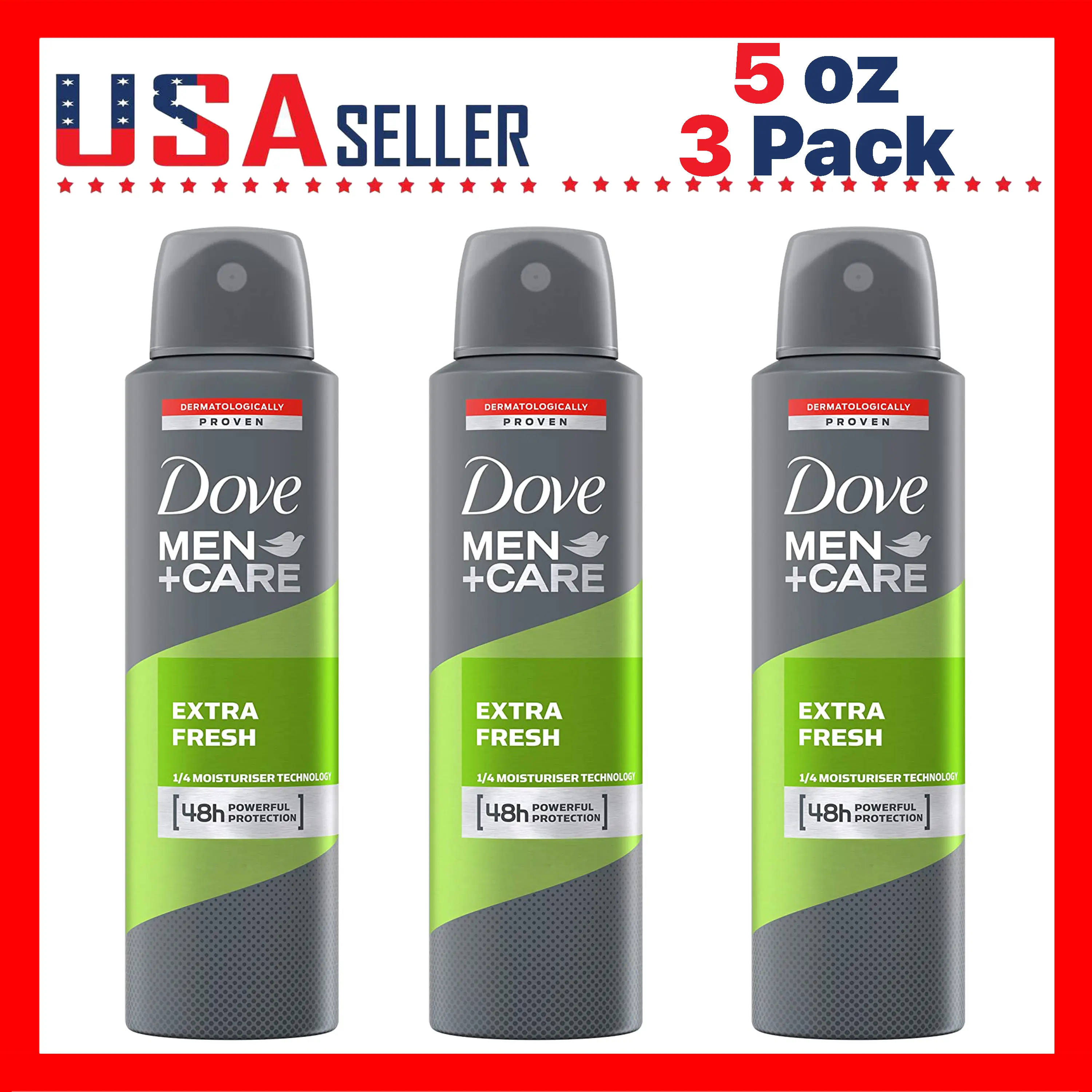 Dove Men+Care Extra Fresh Deodorant Spray 150ml / 5oz x [3 Pack] – 48H Long-Lasting Fresh Scent, Quick-Dry Lightweight Body Spray for Men, Moisturizing Formula for Soft Smooth Underarms, Clean Comfort Daily Care, Travel Friendly