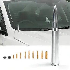 50 BMG Bullet Antenna 6061 Aluminum Short Design 50 Cal Compatible with Chevy Dodge Jeep Ford GMC & More with 10 Adapters for Easy Installation Universal Car Truck Chrome Plated Vehicle Accessories Valve Caps