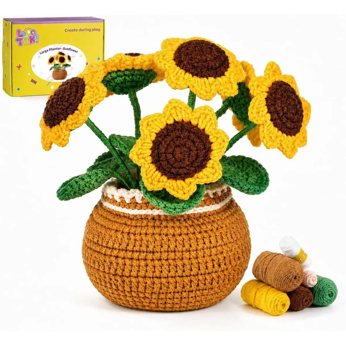 Crochet Kit for Beginners, Sunflower Crochet Kit Beginner Crochet Starter Kit for Complete Beginners Adults, Crocheting Knitting Kit with Step-by-Step Video Tutorials (Sunflower)