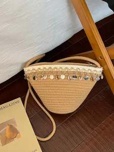 High-Quality Woven Grass Satchel, Cute Solid Color Zipper Closure Handbag, Summer Beach Bag for Women, Ideal for Travel and Vacation