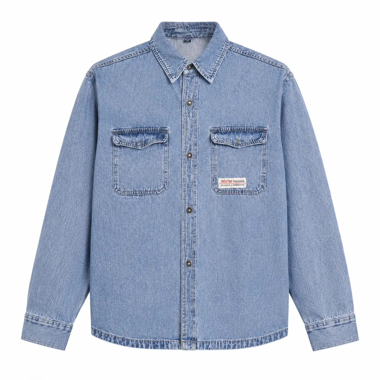 Men's Light Wash Denim Shirt Jacket, Button Down Overshirt with Dual Chest Pockets, Relaxed Fit Casual Jean Jacket for Everyday Layering