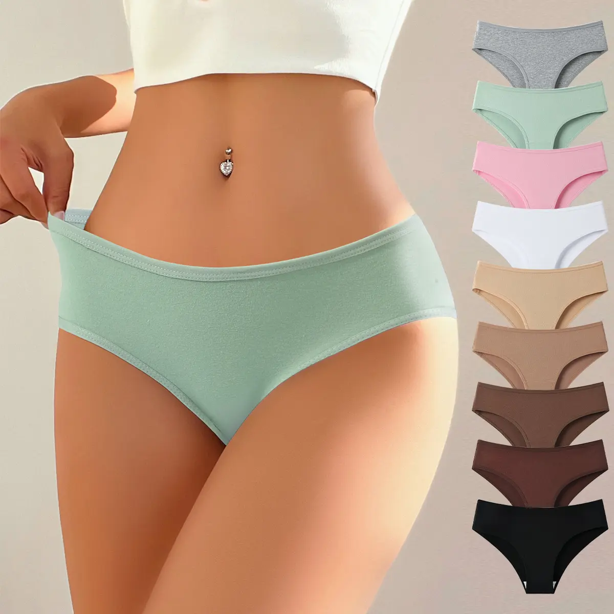Hotcom Women's 5-9 Pcs Multipack Cotton Underwear - Solid Colored Cotton Fabric Briefs, Minimalist, Soft, Breathable Basic Panty for Everyday Wear