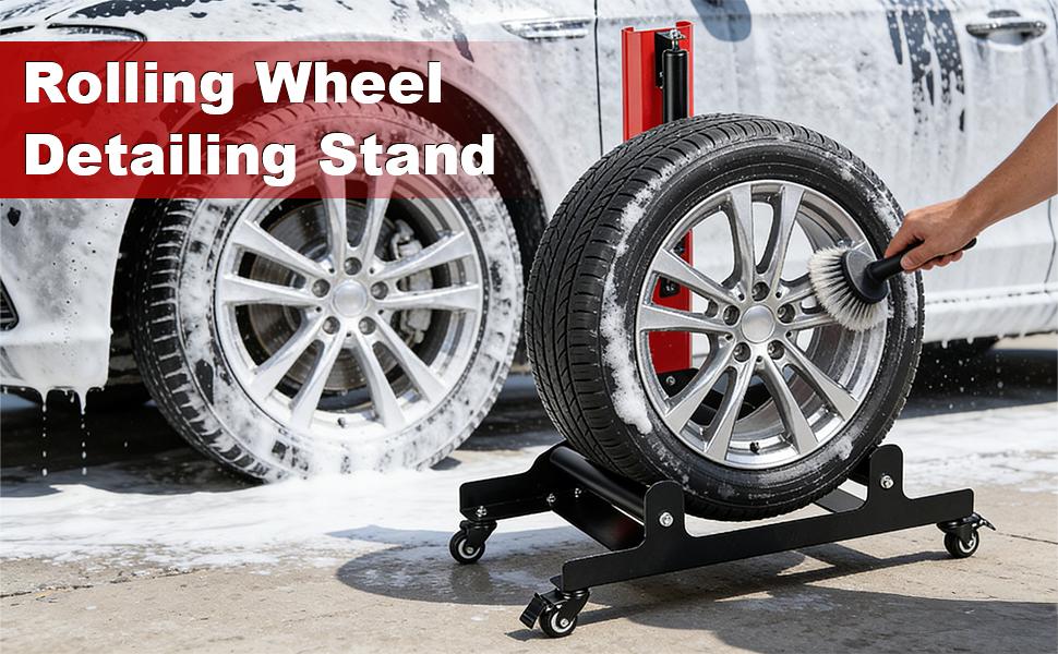 360° Rolling Wheel Detailing Stand, Heavy Duty Wheel Cleaning Stand for Wheel Tire Rim Cleaning Ceramic Coating