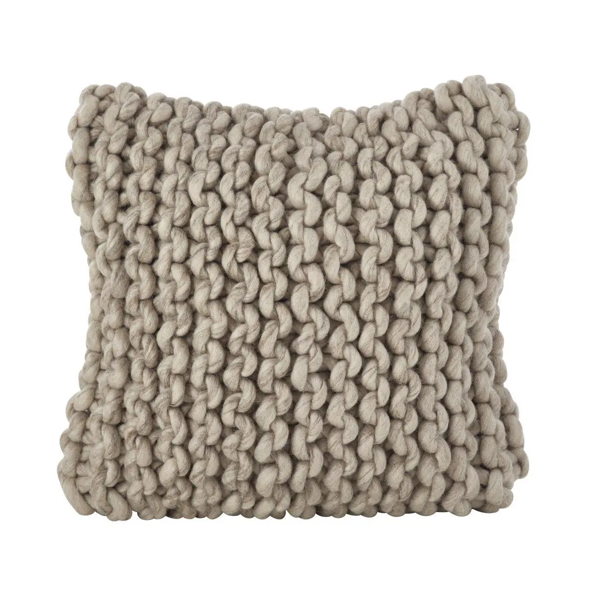 SARO 551.FG18S 18 in. Square Chunky Cable Knit Accent Cushion - Warm, Inviting Wool Down-Filled Throw Pillow, Fog Chunky Yarn Standard Pillow, Classic Textured Knit, Dry Clean Only, Chunky Yarn Standard Pillows