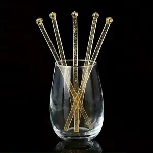 5pcs Elegant Glitter Stirrers Set, Transparent Crystal Stirring Cocktail Stirrers, Perfect for Cocktails, Desserts, Coffee, Christmas, Wedding, Birthday