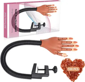 Acrylic Nail Practice Hand for Nail Training - 100PCS Nail Tips with Flexible and Movable Training Hands