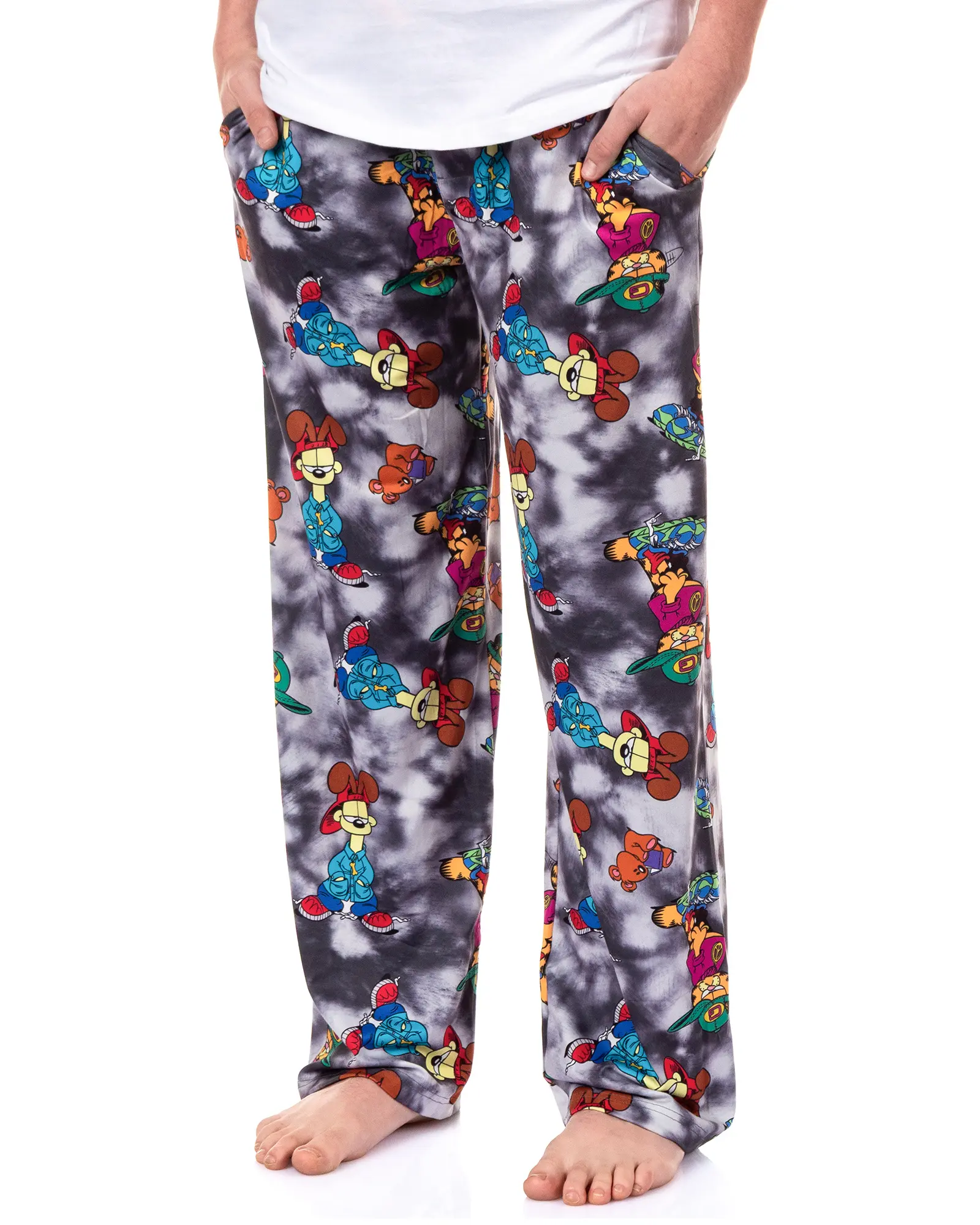 Men's Garfield Lounge Sleep Pajama Pants  Odie and Comic Book Allover Design, Streetwear, Polyester, Fabric, Stretchy, Pockets, Stylish, Soft