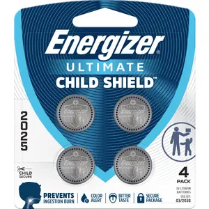 Energizer Ultimate Child Shield CR2025 Batteries (4 Pack), 3V Lithium Coin Batteries