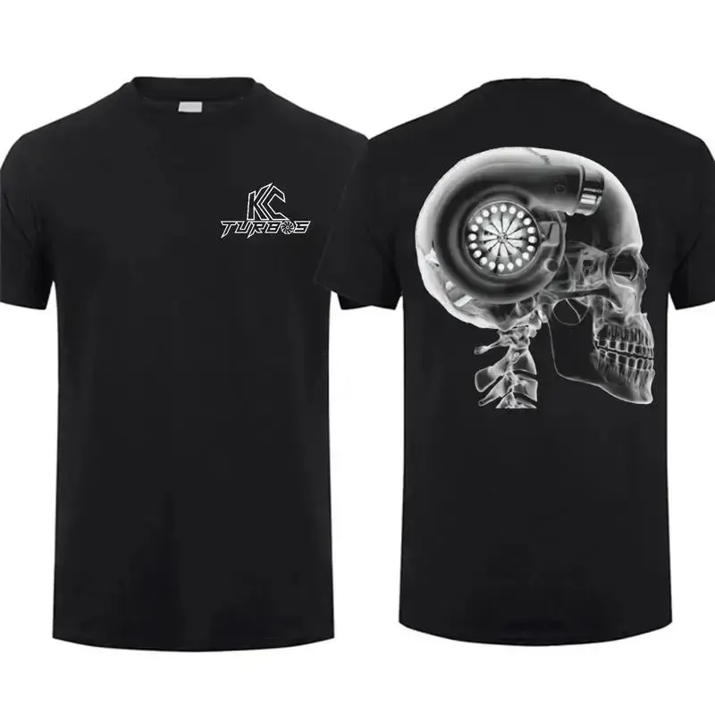 Men's Short-Sleeve Cotton Blend Crewneck Tshirt - KC Turbos Skull Turbo Graphic, Soft Menswear Top, Diesel Performance Apparel, Gift for Mechanics, Shortsleeve Streetwear Tropical Casual