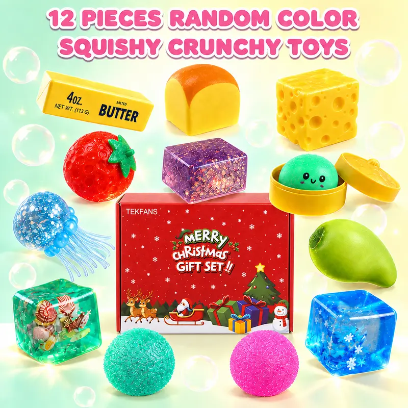 12-Piece Squishy Fidget Toys - ASMR Squeeze Sensory Decompression Stress Relief Items, Festive Party Gifts, Sensory Room Home Supplies,