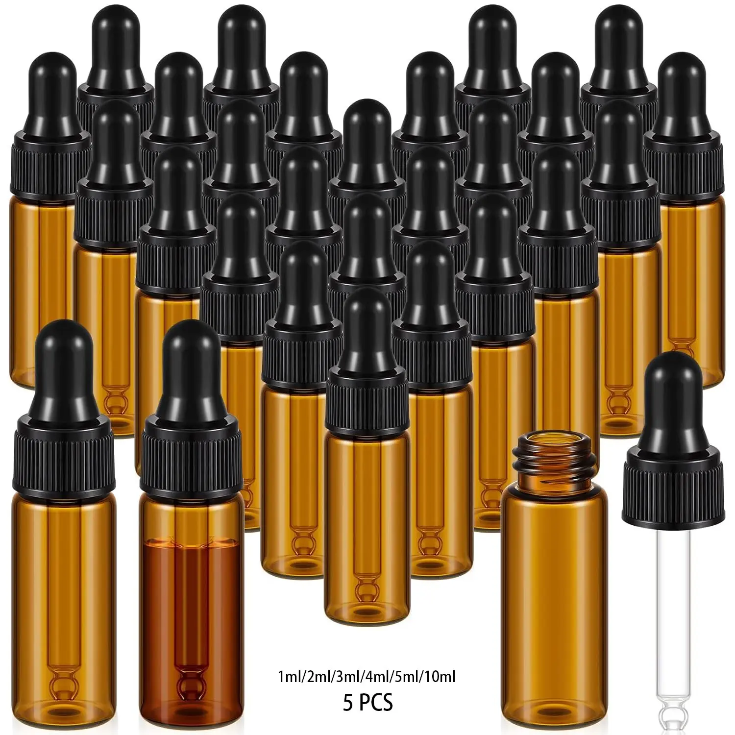 ✨ [Amber Glass Essential Oil Bottles] 1-10ml Amber Glass Dropper Split Bottles Reusable Refillable Design Glass Bottle - Suitable for Essential Oils, Perfumes, Serums, Mini Portable Cosmetic Containers Storage Bottles