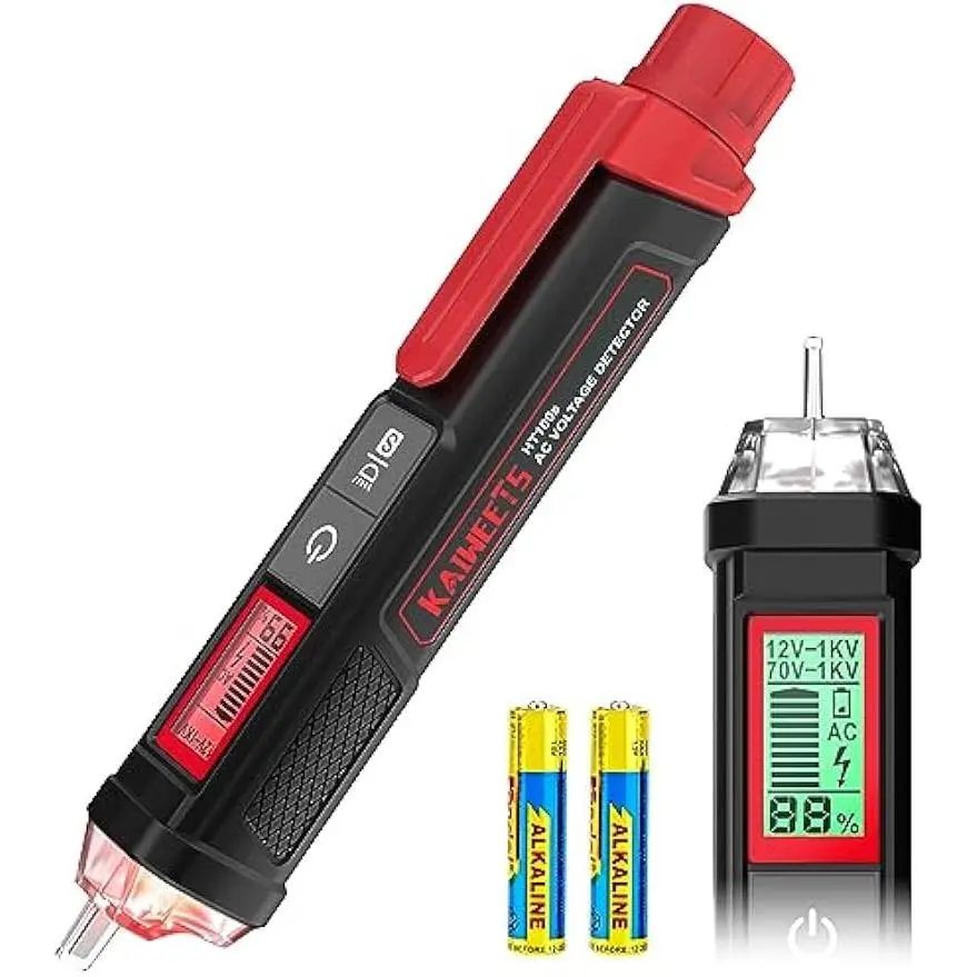 KAIWEETS Non-Contact Voltage Tester，Dual-Range AC 12V/70V-1000V Electric Pen，Batteries Required Circuit Breaker Finder,LCD Display in Percentage,Buzzer Alarm, Professional Measuring Tool for Electricians,Voltage detector Pen