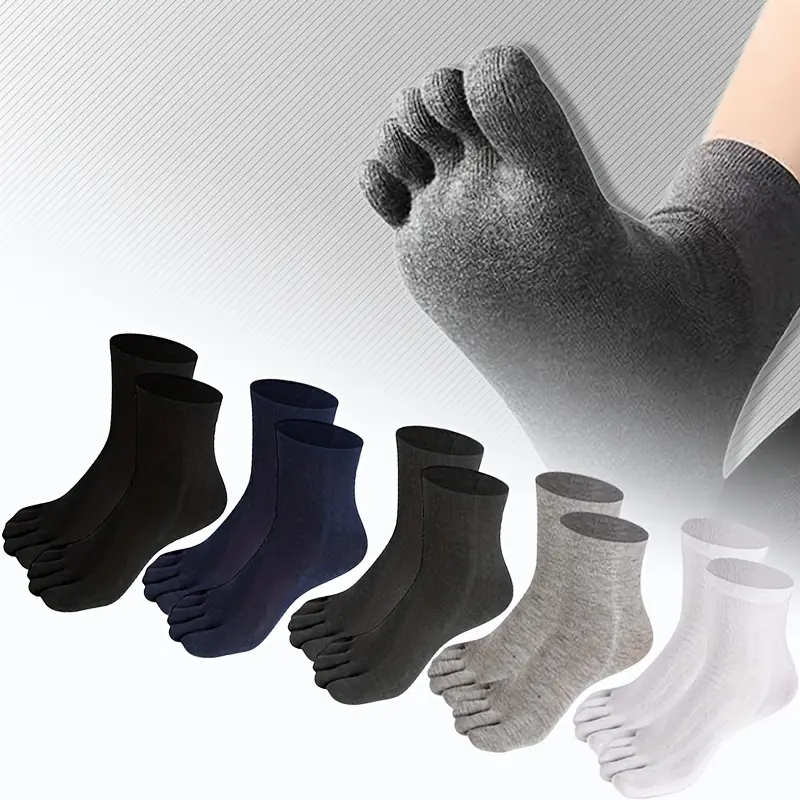Marathon Bamboo Wool, Black Grey Stripes，5 Pairs Mens Toe Socks Cotton Athletic Running Five Finger Crew Socks, Elastic Socks, Adults tiktokshopspringglowup outdoorfun