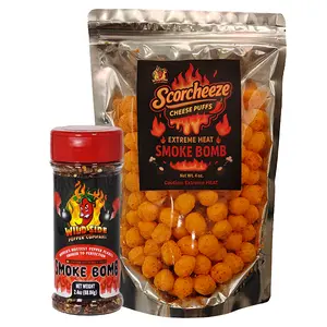 Smoke Bomb Extreme Heat Bundle- 432,000 SHU Pepper Flakes and Scorcheeze Extreme Heat Cheese Balls - Cheese Puffs