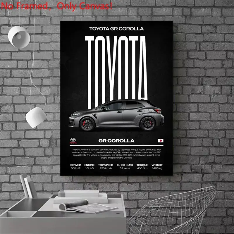 1 Piece/Set frameless canvas painting print poster,Luxury sports car art，Toyota GR Corolla Poster，a perfect gift for cars loves, ideal gift for bedroom, living room, dorm hallway, kitchen, mural, wall decoration, room decor