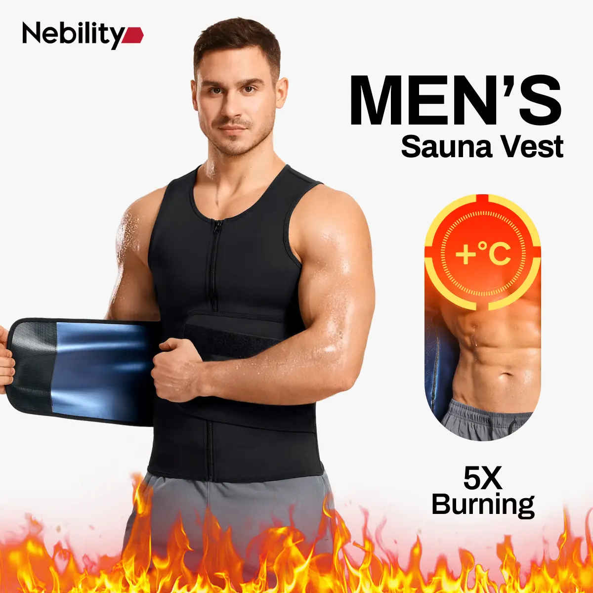 Nebility Men's Thermal Sauna Vest, Sleeveless Fitted Compression Garment with Heat-Reflective Coating