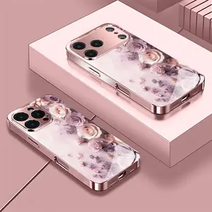 Flower Pattern Rose Gold/Plated Pink Phone Case Cover for iPhone 17/17 Pro/17 Air/17 Pro Max/16/16 Pro/16 Plus/16 Pro Max/15/15 Pro/15 Pro Max/14/14 Pro/14 Plus/14 Pro Max/13/13 Pro/13 Pro Max/13 Mini/12/11 Minimalist, Trendy, Fashionable, Couple Style Ch