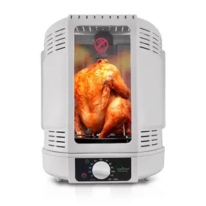 Nutrichef 700W Vertical Rotisserie Oven - Fat-Reducing Dual Heating - White | Electric Countertop Rotating Kebob & Chicken Cooker - Dual Heating Elements, Auto Shut-Off & Timer Control - Includes Skewer Rack, Poultry Tower & Drip Tray