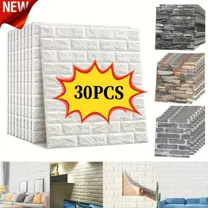 30 Piece 3D Brick Pattern Wallpaper Set, Foam Stickers, Self-Adhesive Easy Clean, Cuttable for Kitchen Living Room Bathroom Corridor, Peel And Stick Wallpaper Designs